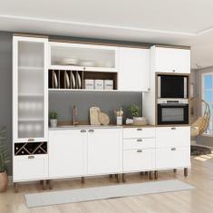 Cozinha Completa Modulada 6 Peças 1 Cristaleira 2 Armários Aéreos 1 Pa