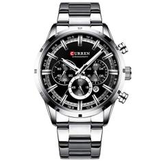 Romacci 8355M masculino relógio de quartzo pulseira de aço inoxidável moda relógio de pulso multifuncional 3ATM display luminoso cronógrafo cronógrafo calendário data relógios
