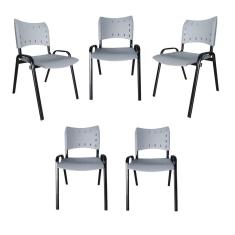 Kit 5 Cadeiras Iso Para Escola Escritório Comércio Cinza Base Preta