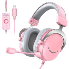 Fone de ouvido para jogos fifine H9 USB Over-Ear com conector de 3,5 mm 7.1 rosa