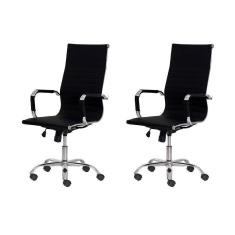 Kit 2 Cadeiras Escritório Stripes Presidente Preta Giratória