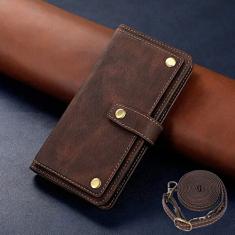 Capa Carteira Crossbody Luxo Para Samsung Galaxy S8 S9 S10 S10E S20 S21 S22 Plus Ultra Note 20 8 9 10 S Bolsa de Couro para Celular, Café, Para Galaxy S9