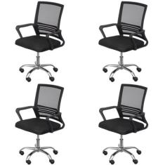 Kit 4 Cadeiras para Escritório Diretor Lyon Baixa em Tela Mesh Preto