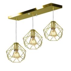 Lustre Pendente Aramado Triplo Base Retangular Dourado - MARRYLUZ