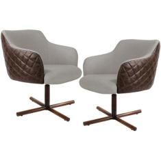 Kit 02 Poltronas Giratória Base X Jade D02 Linho Bege C-107 Tressê Cor