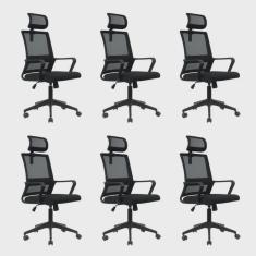 Kit 6 Cadeiras para Escritório Giratória Presidente Tokyo com Apoio Cabeça