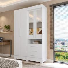 Guarda Roupa Casal Bolívia 4 Portas com Espelho e 3 Gavetas 100 MDF Li