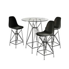 Jogo Mesa Bistrô Eames Vidro 60Cm 3 Banquetas Preta Base Ferro Preto - Cor: Branco