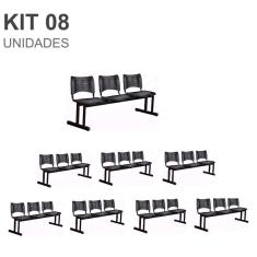 Kit 08 Cadeiras Longarinas PLÁSTICAS 03 Lugares – Cor PRETA – 23024
