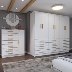 Guarda-Roupa Casal Catedral 6 Portas 12 Gavetas e Cômoda 1 Porta 7 Gavetas Branco - Panorama Móveis