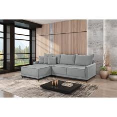 Sofá Linho 3 Lugares 264cm com Chaise Lado Esquerdo e Kit Usb Barra Ci