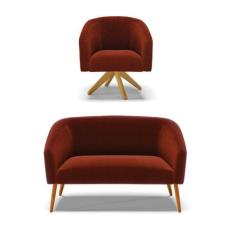 Kit 1 Sofá Namoradeira E 1 Poltrona Stella Bouclê Terra Base De Madeir