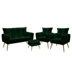 Namoradeira e 2 Poltronas Opala com Puff Lunar Veludo Aradecor, Verde,