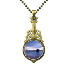 DIYthinker Colar com imagem da natureza Ocean House Water Science Antique Guitar Jewelry Music Pendant