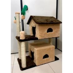 Arranhador Para Dois Gatos Com 2 Casas Bege - Dodytoy Brinquedos Para