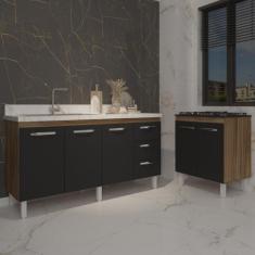 Armário Cozinha Balcão Gabinete de Pia 160 cm Estela e Balcão Fran par