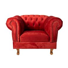 Poltrona Duque Chesterfield Capitonê - Suede Vermelho