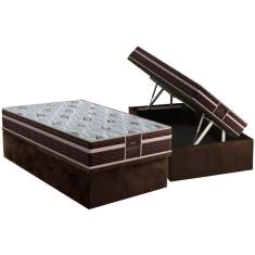 Conjunto Box Baú Solteiro Colchão Espuma Probel Colchão D33 - Firmepedic Prodormir Advanced Tech1500 Plus Brown + Base Crc Suede Brown(88x188)
