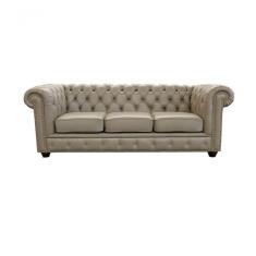 Sofá Chesterfield De Couro 3 Lugares Avelã - Mempra