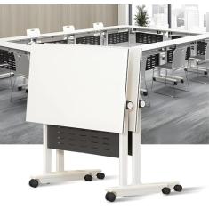Escrivaninha, branca, mesa de conferência dobrável com rodas, pacote com 6, mesa de conferência dobrável, mesa de reunião, mesa de treinamento móvel moderna, adequada para escritório, sala de reunião,