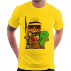 Camiseta Gato nas Férias - Foca na Moda, Amarelo, M