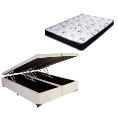 Cama Box Baú Casal Bi-Partido Green Bege + Colchão Espuma D33 138x188x10
