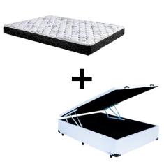 Cama Box Baú Casal 138 Sintético Branco Com Colchão Green Bello Box Es