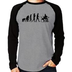 Camiseta Raglan Evolução do Baterista Manga Longa - Foca na Moda, Cinz