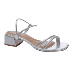 Sandália Beira Rio Salto Bloco Strass Feminina Prata, 38