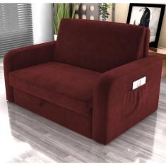Sofá Cama Com Baú 2 Lugares Harry Veludo Vinho