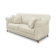 Sofá 3 Lugares Pé De Madeira Julieta 200 Cm Veludo Bege S04 - D'rossi