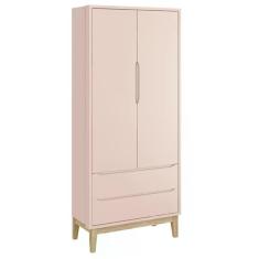 Guarda Roupa Infantil Classic 2 Portas Rosa Fosco Com Pés Madeira Natural - Reller Móveis Rosa Fosco