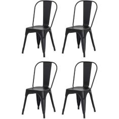 Kit 4 Cadeiras Tolix Iron Design Preto Fosco Aço Industrial Sala Cozinha Jantar Bar
