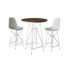 Jogo Mesa Bistrô Eames Tampo Amêndoa 60Cm 2 Banquetas Branca Base Ferr