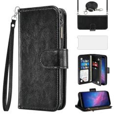 Asuwish Capa de celular para celular Cloud Mobile Stratus C7 capa de celular com protetor de tela de vidro temperado alça transversal flip zíper suporte para cartão de crédito móvel TPU slot suporte
