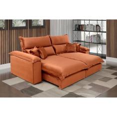 Sofá Retrátil e Reclinável 4 Lugares Lírio Suede Terracota