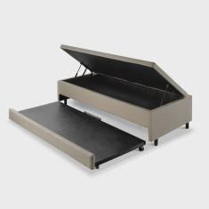 Bicama com Baú Viúva 120x203 Cm em Linho Bege