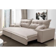 Sofá Retrátil E Reclinável Com Molas Ensacadas Cama Inbox Prime 2,32m Tecido Linho Bege Claro