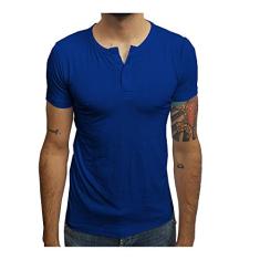Camiseta Henley Manga Curta tamanho:m;cor:azul