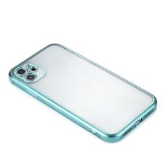 Capa transparente com moldura quadrada revestida de luxo para iPhone 12 11 Pro Max Mini XS XR X 7 8 Plus SE 2 Capa de silicone macio transparente fosco, verde, para iPhone 11 Pro