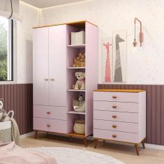 Guarda-Roupa Bartira Ternura com 5 Nichos, 2 Portas, 2 Gavetas + Cômoda Bartira Ternura com 5 Gavetas