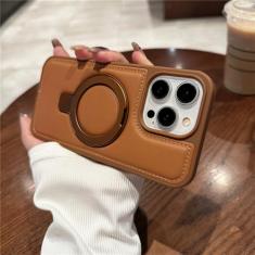 Capa de suporte invisível para iphone 15 pro max 14 promax capa de couro para iphone 15 pro 14 capa de suporte de carga sem fio, marrom, para iphone15plus