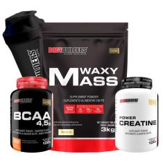 Kit Hipercalórico Waxy Mass 3kg + BCAA 4,5 100g + Power Creatina 100g 