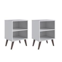 Kit 2 Mesas de Cabeceira Retrô com Prateleira - Completa Móveis