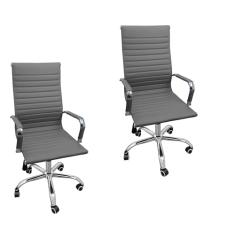 Kit 2 Cadeiras Eames Esteirinha Presidente Alta Estofada Couro Marrom