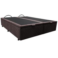 Base Box Baú Para Cama Casal King 192x203cm Bipartido Liz S05 Suede Bordado Marrom - Mpozenato