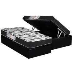 Conjunto Box Baú Solteiro: Colchão Espuma Luckspuma D28 Celebrity Black + Base Crc Suede Black (88x188)