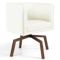 Poltrona Decorativa Giratória Base Ka Madeira Betina C-26 Corano Bege - Domi