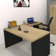 Mesa Reta Natus 40mm 100 cm 60 cm Bramov Móveis Preto/Carvalho Mel