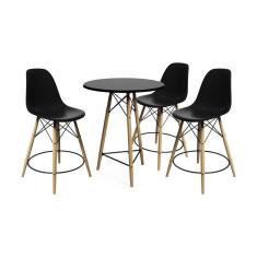 Conjunto Mesa Bistrô Eames Eiffel Preta Com 3 Banquetas Pretas De Madeira - Cor: Preto
